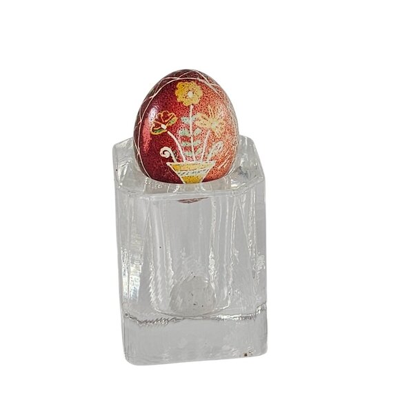 Hand-Painted Ukraine Red Floral Egg With Clear Glass Stand - Picture 1 of 9
